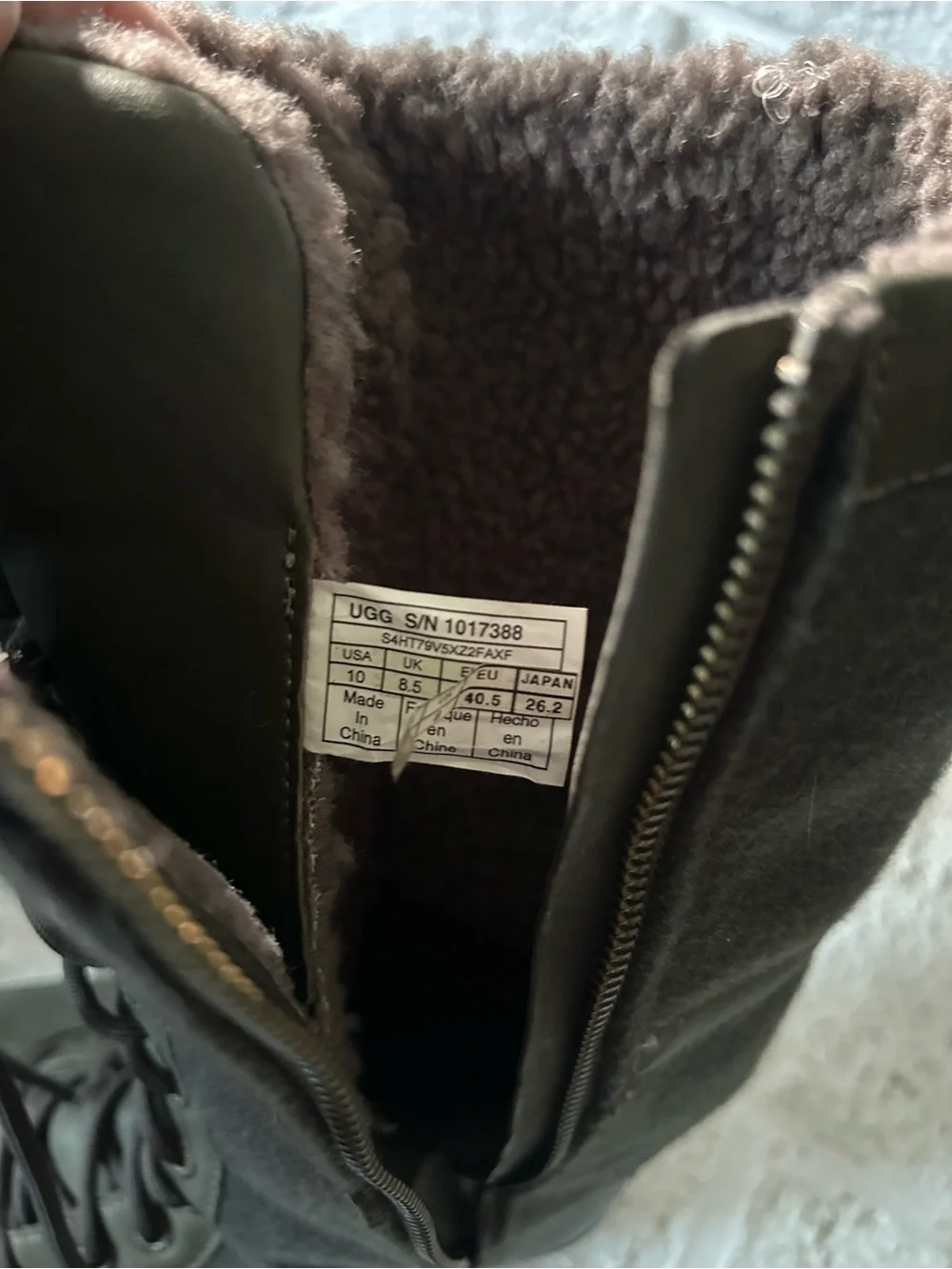 Ugg Elvia Tall Boot Leather Wool Dark Olive Green Size 10